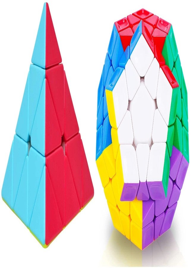 Authfort 3 X 3 Megaminx Sculpted Stickerless Pentagon Cube and Pyraminx Pyramid Triangle High Speed Stickerless Cube Combo Pack of 2 - Image 1